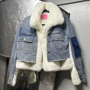 Stylish Blue and White Women's Jean Jacket